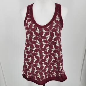 Wilt Tank Top Womens Medium Floral Cutout Overlay Cream Burgundy Sleeveless